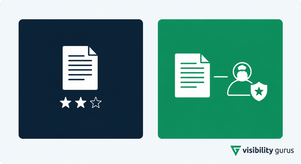 Quality versus accountability, showing why agent-only SEO risks are about ownership, not output | Caption (optional): Quality belongs to the output. Accountability belongs to the system around it
